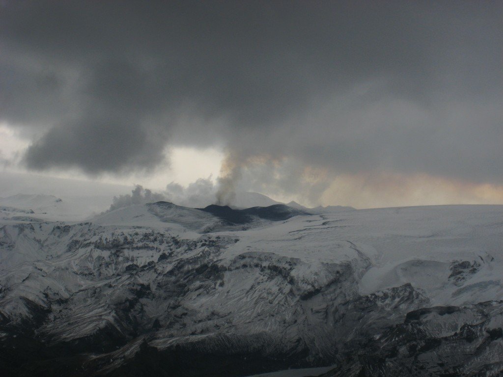 Photo from the volcanic eruption in Eyjafjallajokull in Iceland